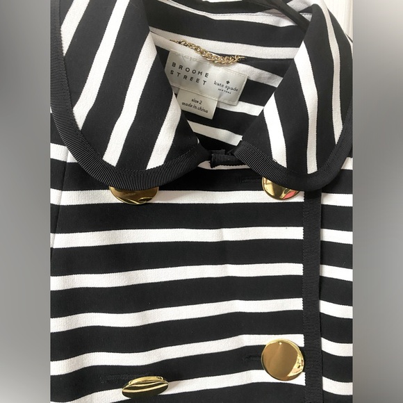 Kate Spade Broome Street Striped Size 2 Gold Button Blazer/Jacket Front Pockets - Picture 3 of 13